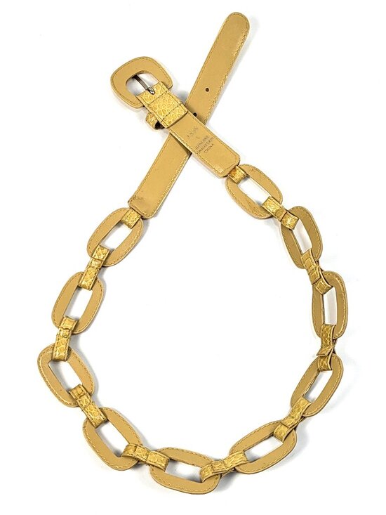 Belt Genuine Snakeskin Yellow Leather Lined Unique Rings Lady\'s L Unused Vintage